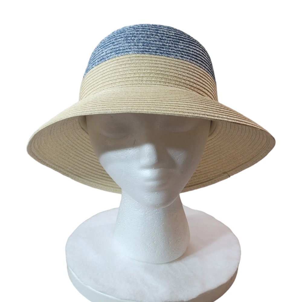 Magid‎ Hats Sun Hat Womens One Size Blue Beige Paper Straw Wide Brim Boho Summer